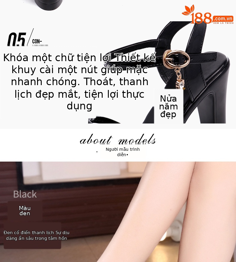Sandal cao gót nữ hở mũi đế xuồng gót vuông 10 cm — Màu trắng 10 cm, Màu đen 10 cm, Màu Đỏ 10 cm chi tiết 4