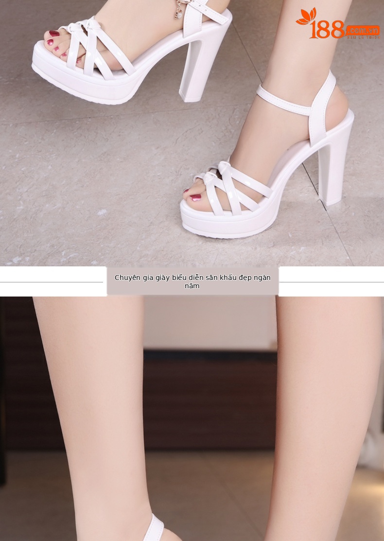 Sandal cao gót nữ hở mũi đế xuồng gót vuông 10 cm — Màu trắng 10 cm, Màu đen 10 cm, Màu Đỏ 10 cm chi tiết 7