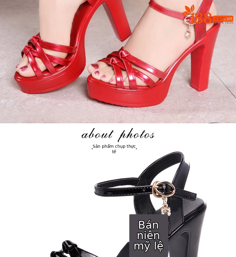 Sandal cao gót nữ hở mũi đế xuồng gót vuông 10 cm — Màu trắng 10 cm, Màu đen 10 cm, Màu Đỏ 10 cm chi tiết 10