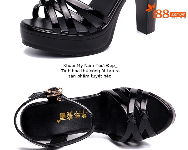 Sandal cao gót nữ hở mũi đế xuồng gót vuông 10 cm — Màu trắng 10 cm, Màu đen 10 cm, Màu Đỏ 10 cm chi tiết 11