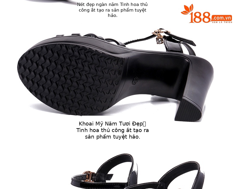Sandal cao gót nữ hở mũi đế xuồng gót vuông 10 cm — Màu trắng 10 cm, Màu đen 10 cm, Màu Đỏ 10 cm chi tiết 12