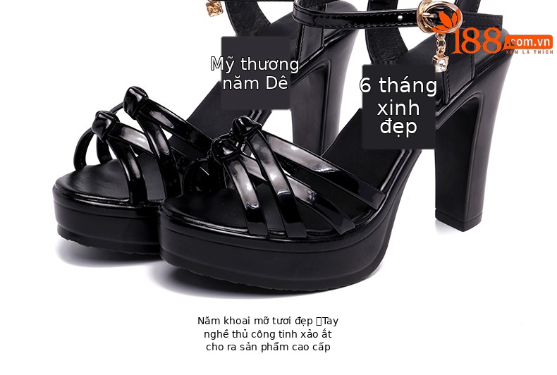 Sandal cao gót nữ hở mũi đế xuồng gót vuông 10 cm — Màu trắng 10 cm, Màu đen 10 cm, Màu Đỏ 10 cm chi tiết 13