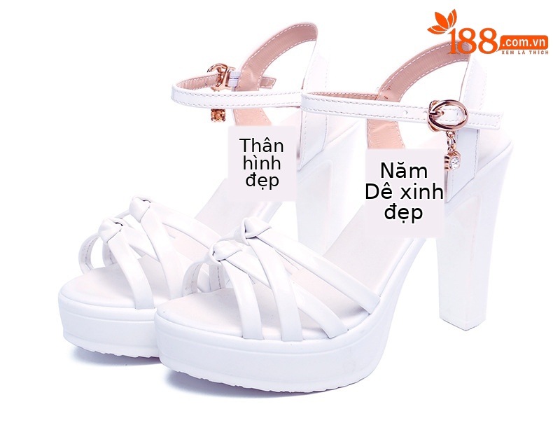 Sandal cao gót nữ hở mũi đế xuồng gót vuông 10 cm — Màu trắng 10 cm, Màu đen 10 cm, Màu Đỏ 10 cm chi tiết 15
