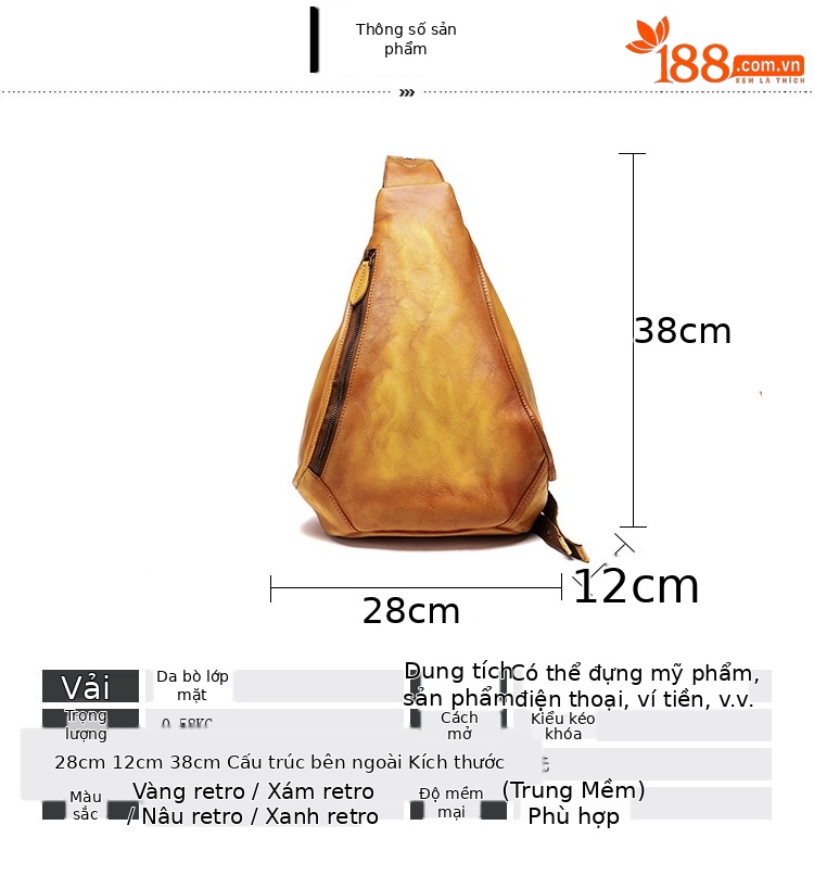 Túi đeo chéo da bò thật cao cấp, nhuộm thủ công, dập nổi, kiểu dáng 3 trong 1 (túi đeo chéo, balo, túi xách tay) — Xám cổ điển, Xanh lá cổ điển, Nâu cổ điển, Vàng cổ điển chi tiết 7