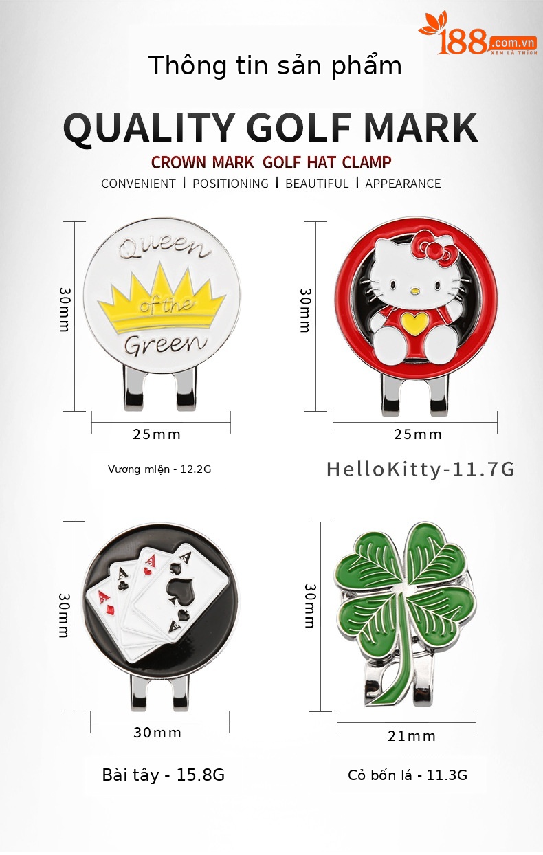 Bộ kẹp mũ golf PGM – Marker đánh dấu vị trí bóng tiêu chuẩn (5 mẫu) — Một bộ chi tiết 1