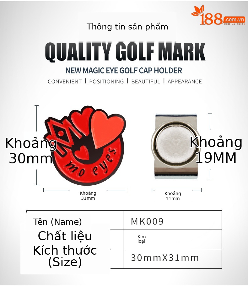 Bộ kẹp mũ golf PGM – Marker đánh dấu vị trí bóng tiêu chuẩn (5 mẫu) — Một bộ chi tiết 20