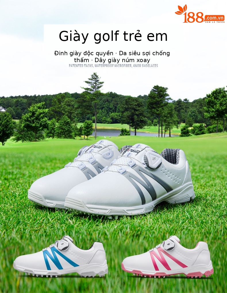 Giày thể thao trẻ em khóa xoay chống nước PGM XZ127 — Xz127 màu xanh trắng, Xz127 trắng hồng, Xz127 màu xám trắng chi tiết 1