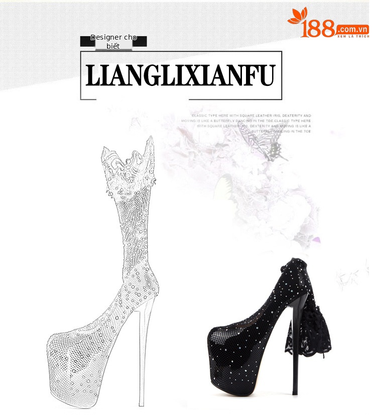 Giày cao gót nữ mũi nhọn gót siêu mỏng 19 cm, đính đá rhinestone lấp lánh — Màu đen chi tiết 1