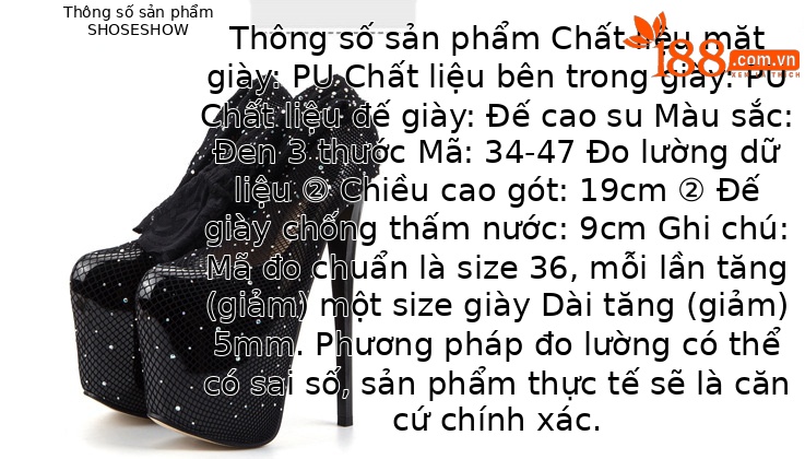 Giày cao gót nữ mũi nhọn gót siêu mỏng 19 cm, đính đá rhinestone lấp lánh — Màu đen chi tiết 2