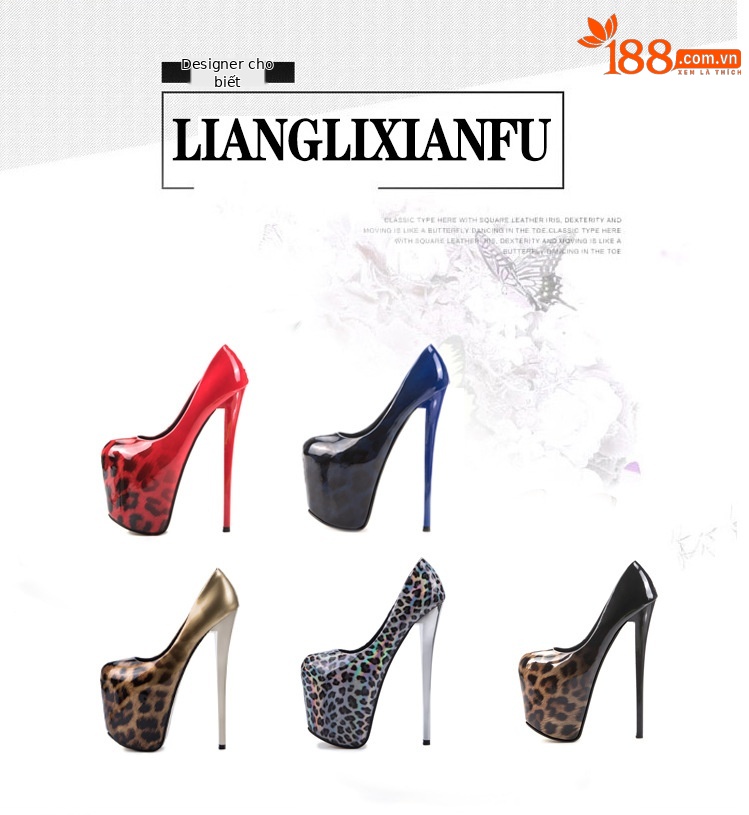 Giày cao gót nữ mũi nhọn họa tiết da báo gradient, gót siêu cao 19 cm — Màu vàng chi tiết 1
