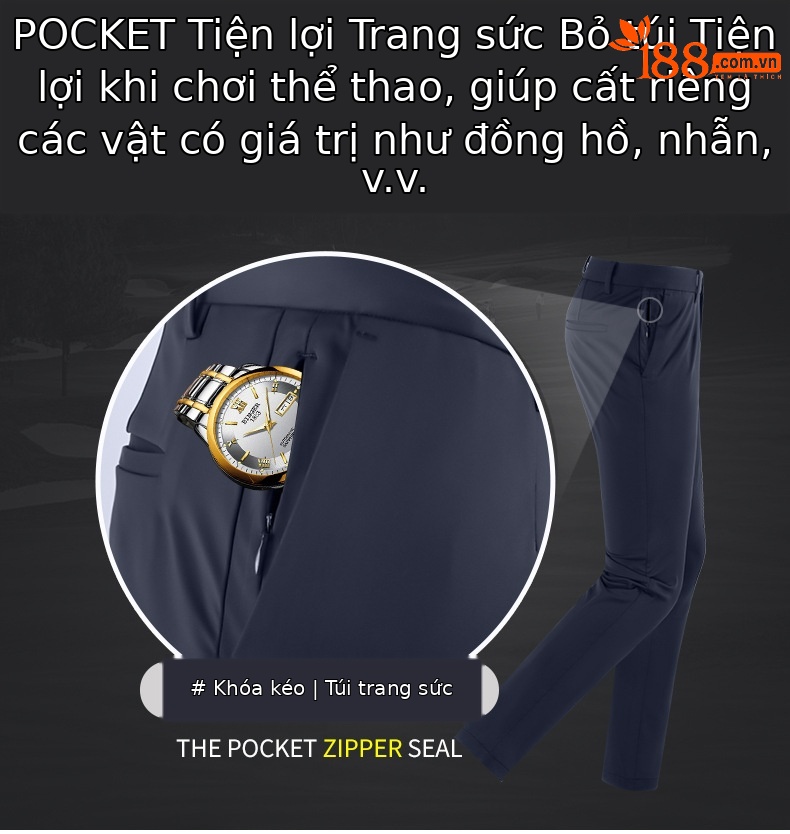 Quần golf nam dài PGM co giãn cao mùa xuân hè — KUZ066 màu xám, KUZ066 màu xanh hải quân, KUZ066 màu đen, KUZ066 màu trắng chi tiết 2