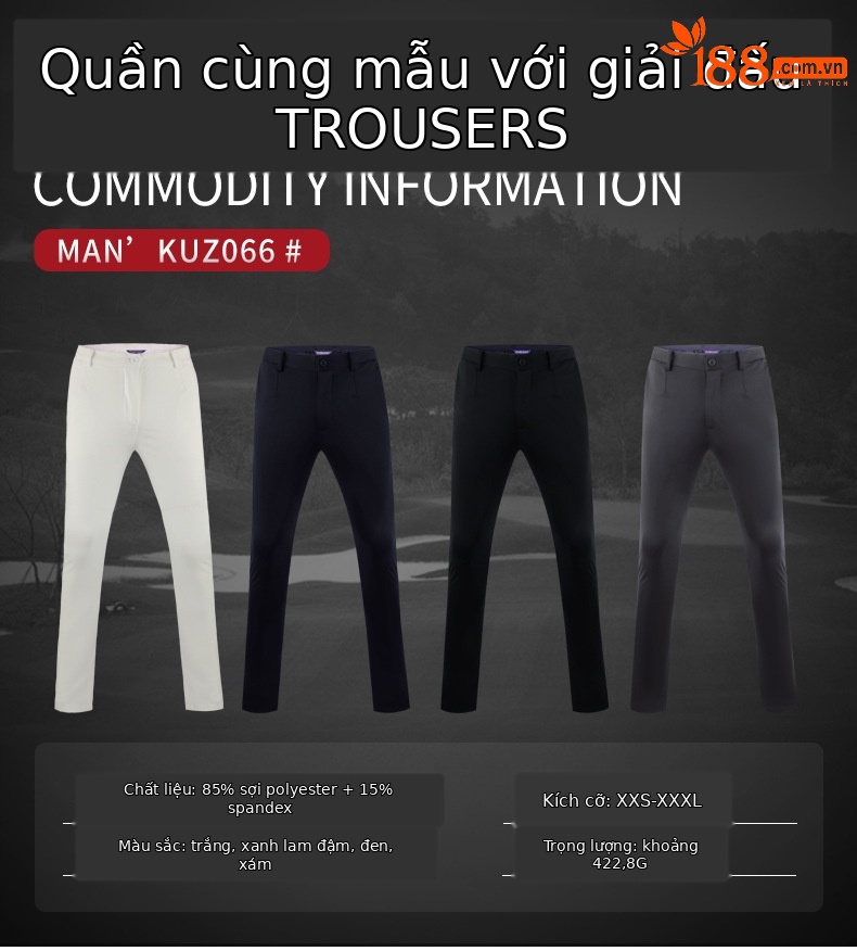 Quần golf nam dài PGM co giãn cao mùa xuân hè — KUZ066 màu xám, KUZ066 màu xanh hải quân, KUZ066 màu đen, KUZ066 màu trắng chi tiết 4