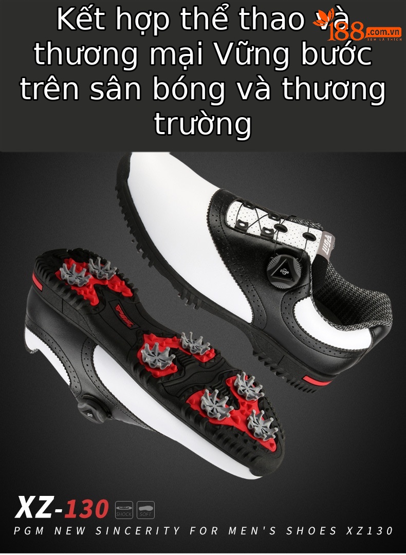 Giày golf nam chống thấm khóa xoay PGM XZ130 — XZ130 giày chống thấm khóa sợi nhỏ nam trắng đen chi tiết 2