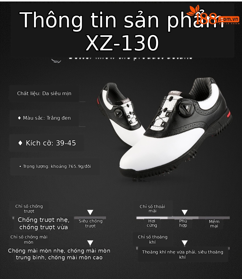 Giày golf nam chống thấm khóa xoay PGM XZ130 — XZ130 giày chống thấm khóa sợi nhỏ nam trắng đen chi tiết 5