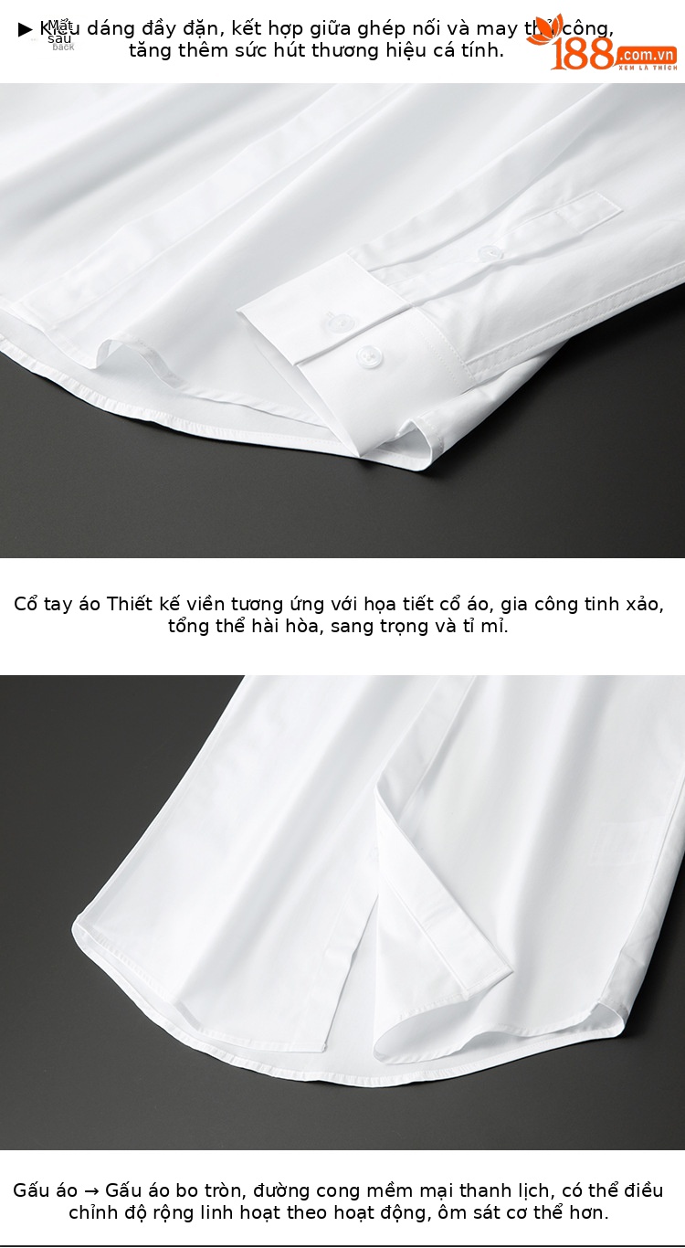 Áo sơ mi nam dài tay cổ vuông phối màu đen trắng, chất cotton nguyên chất — Màu đen chi tiết 10