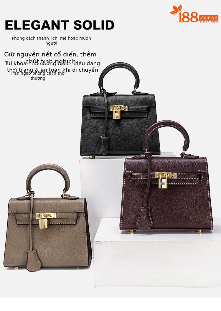 Túi Kelly thời trang cao cấp dáng xách tay, đeo chéo, phong cách đơn giản — Cỡ Nhỏ màu đỏ rượu, Cỡ lớn màu đỏ rượu, Cỡ nhỏ màu đen, Cỡ lớn màu đen chi tiết 1