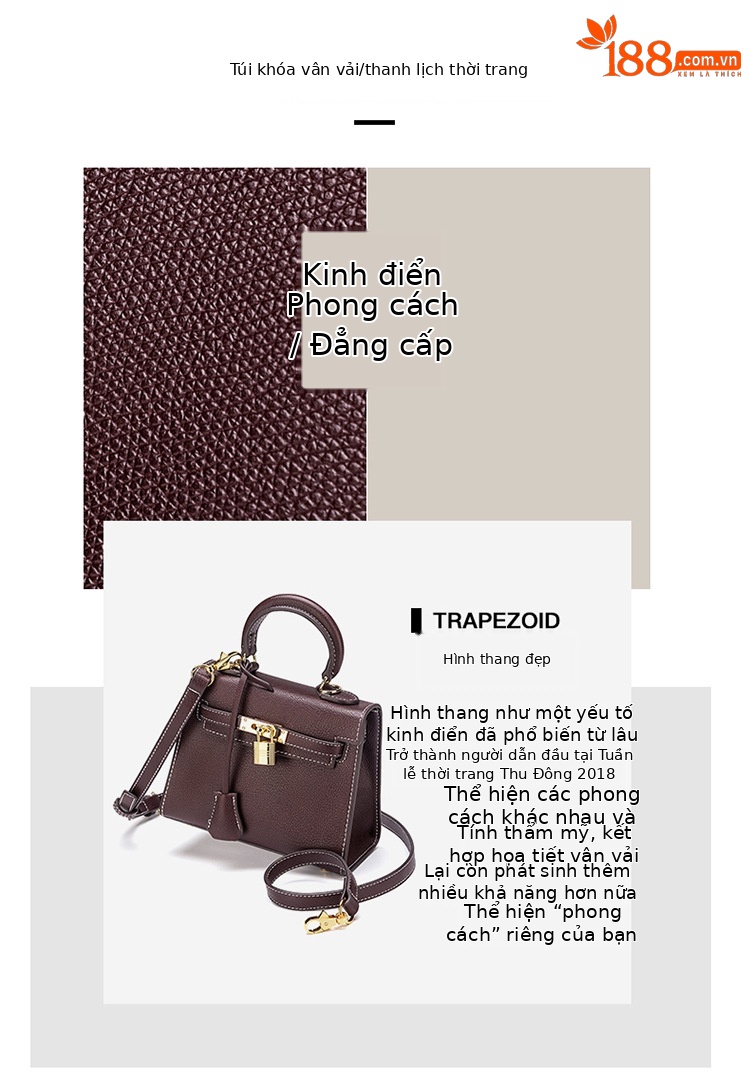 Túi Kelly thời trang cao cấp dáng xách tay, đeo chéo, phong cách đơn giản — Cỡ Nhỏ màu đỏ rượu, Cỡ lớn màu đỏ rượu, Cỡ nhỏ màu đen, Cỡ lớn màu đen chi tiết 2
