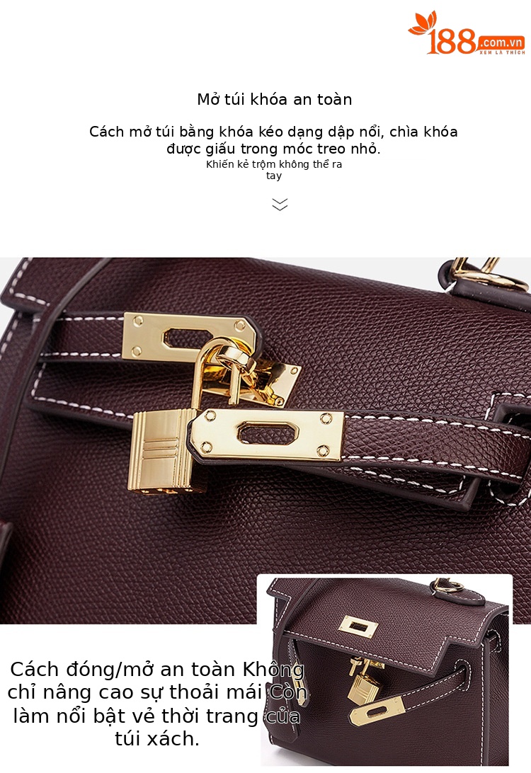 Túi Kelly thời trang cao cấp dáng xách tay, đeo chéo, phong cách đơn giản — Cỡ Nhỏ màu đỏ rượu, Cỡ lớn màu đỏ rượu, Cỡ nhỏ màu đen, Cỡ lớn màu đen chi tiết 3