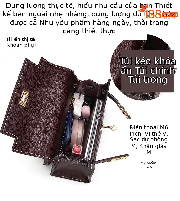 Túi Kelly thời trang cao cấp dáng xách tay, đeo chéo, phong cách đơn giản — Cỡ Nhỏ màu đỏ rượu, Cỡ lớn màu đỏ rượu, Cỡ nhỏ màu đen, Cỡ lớn màu đen chi tiết 5