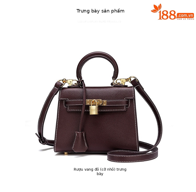 Túi Kelly thời trang cao cấp dáng xách tay, đeo chéo, phong cách đơn giản — Cỡ Nhỏ màu đỏ rượu, Cỡ lớn màu đỏ rượu, Cỡ nhỏ màu đen, Cỡ lớn màu đen chi tiết 12