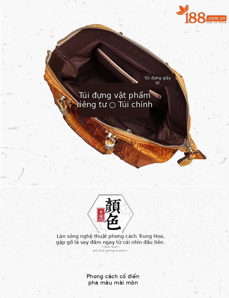 Túi đeo vai da retro nữ công suất lớn đa năng — Màu đen, Vàng cổ điển, Đỏ cổ điển chi tiết 3