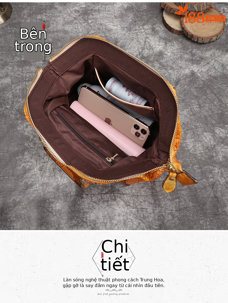 Túi đeo vai da retro nữ công suất lớn đa năng — Màu đen, Vàng cổ điển, Đỏ cổ điển chi tiết 14