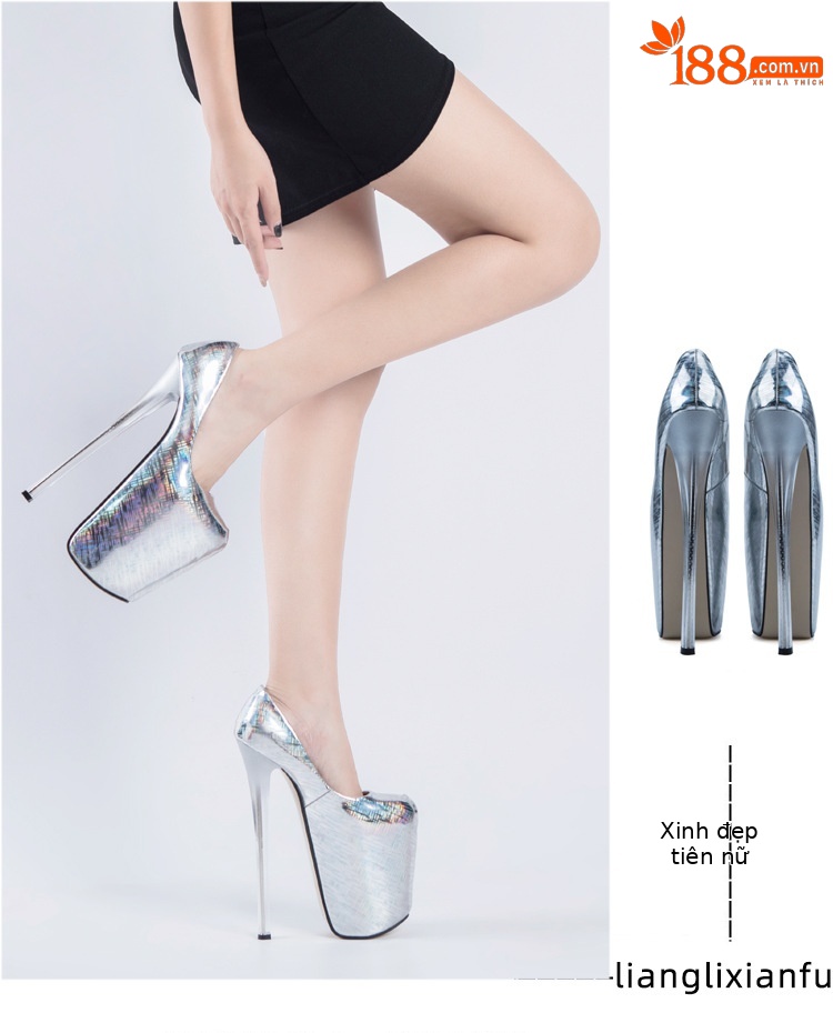 Giày cao gót nữ mũi nhọn gót 22 cm miệng cá phong cách Âu Mỹ — Màu đen chi tiết 10