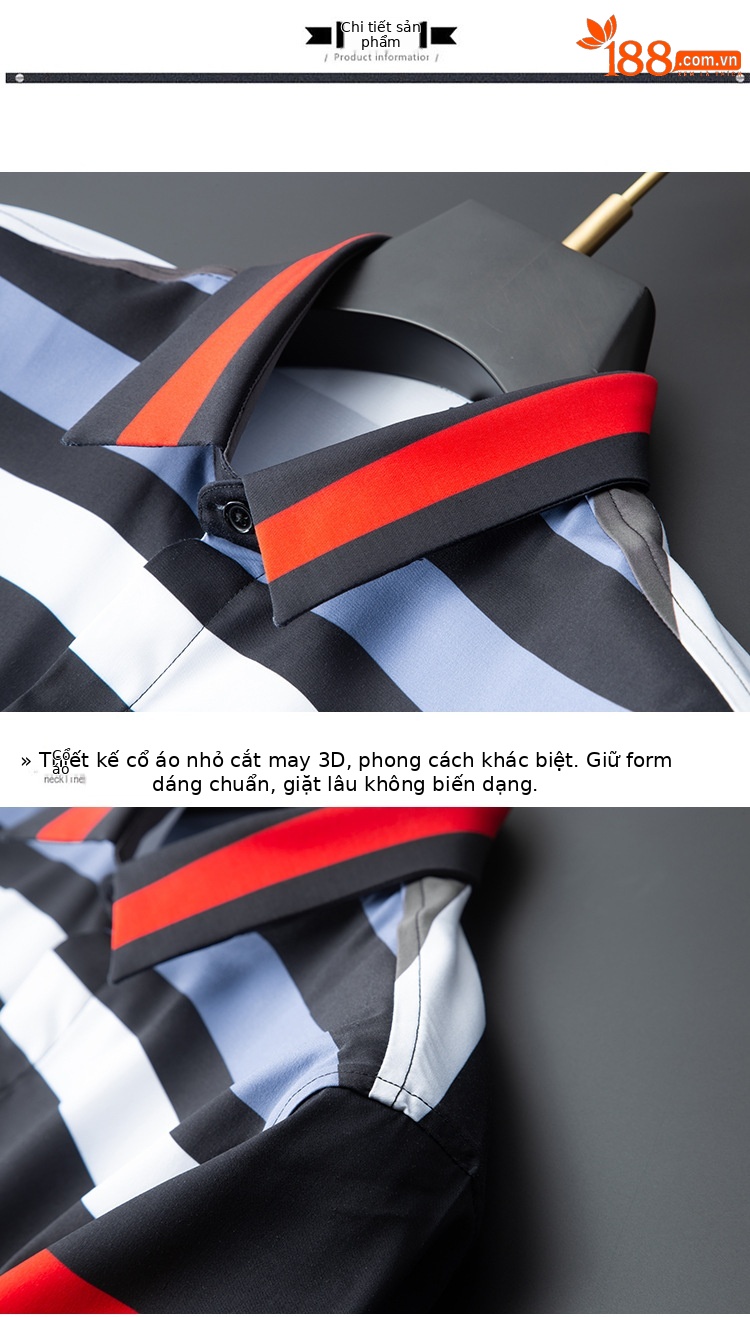 Áo sơ mi nam dài tay in kỹ thuật số sọc ngang phong cách Gothic — Màu như hình chi tiết 7