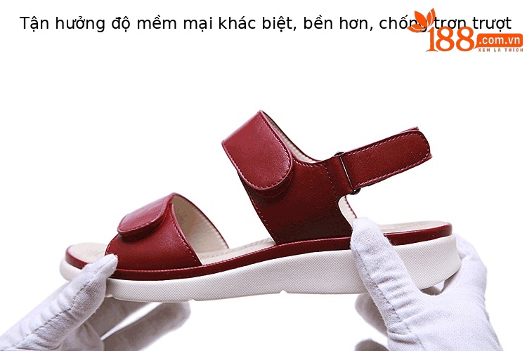 Dép sandal nữ xỏ ngón đế bệt mùa hè 2025 khóa dán đệm massage — Màu đen, Màu mơ, Màu đỏ chi tiết 2