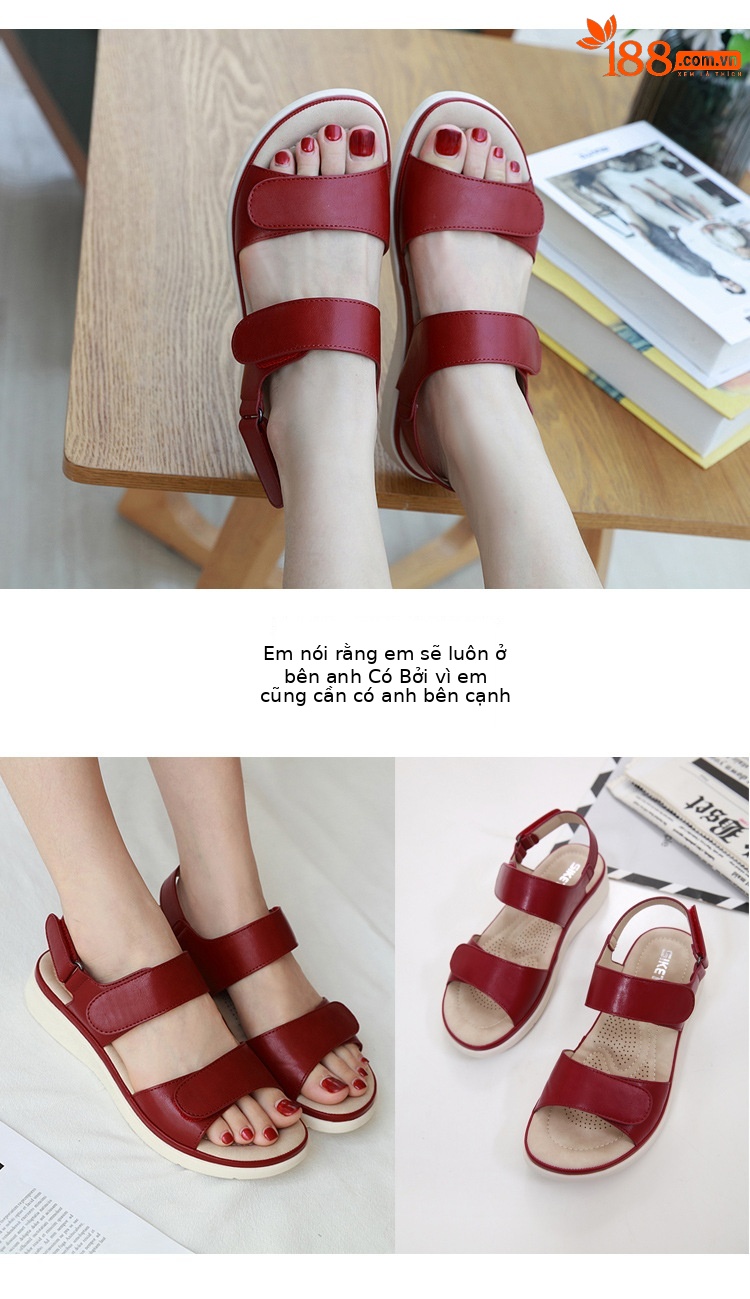 Dép sandal nữ xỏ ngón đế bệt mùa hè 2025 khóa dán đệm massage — Màu đen, Màu mơ, Màu đỏ chi tiết 6