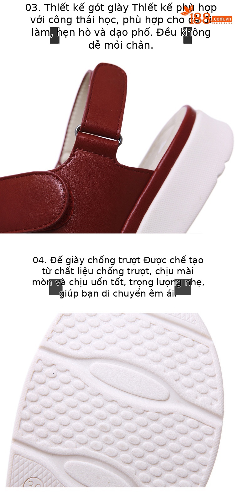 Dép sandal nữ xỏ ngón đế bệt mùa hè 2025 khóa dán đệm massage — Màu đen, Màu mơ, Màu đỏ chi tiết 4