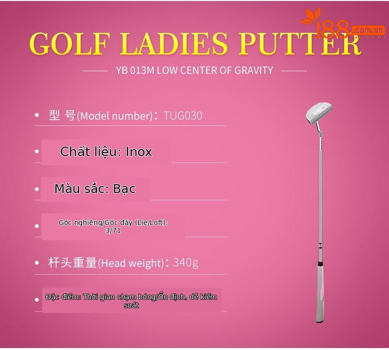 Gậy đánh golf bán nguyệt PGM YB-013M cho nữ bằng thép không gỉ — Putt TUG030: hình bán nguyệt nhỏ YB-013M PGM Nữ chi tiết 4