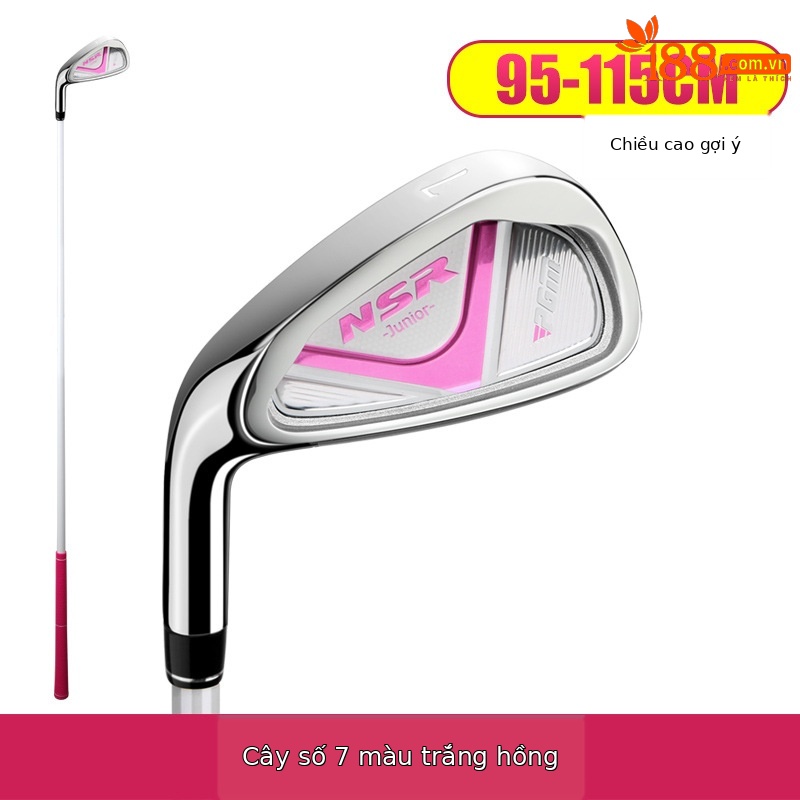 Gậy golf sắt trẻ em PGM NSR Junior tay trái số 7, thân carbon nhẹ, chiều dài tùy chỉnh 95–155 cm — Tay trái số 7 sắt trắng hồng (95-115cm), Tay trái số 7 sắt trắng hồng (115-135cm), Tay trái số 7 sắt trắng hồng (135-155cm), Tay trái số 7 sắt Xanh Lục (95-115cm)