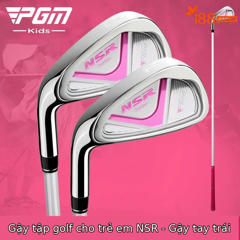 Gậy golf sắt trẻ em PGM NSR Junior tay trái số 7, thân carbon nhẹ, chiều dài tùy chỉnh 95–155 cm — Tay trái số 7 sắt trắng hồng (95-115cm), Tay trái số 7 sắt trắng hồng (115-135cm), Tay trái số 7 sắt trắng hồng (135-155cm), Tay trái số 7 sắt Xanh Lục (95-115cm)