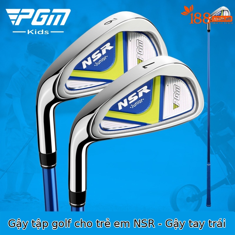 Gậy golf sắt trẻ em PGM NSR Junior tay trái số 7, thân carbon nhẹ, chiều dài tùy chỉnh 95–155 cm — Tay trái số 7 sắt trắng hồng (95-115cm), Tay trái số 7 sắt trắng hồng (115-135cm), Tay trái số 7 sắt trắng hồng (135-155cm), Tay trái số 7 sắt Xanh Lục (95-115cm)