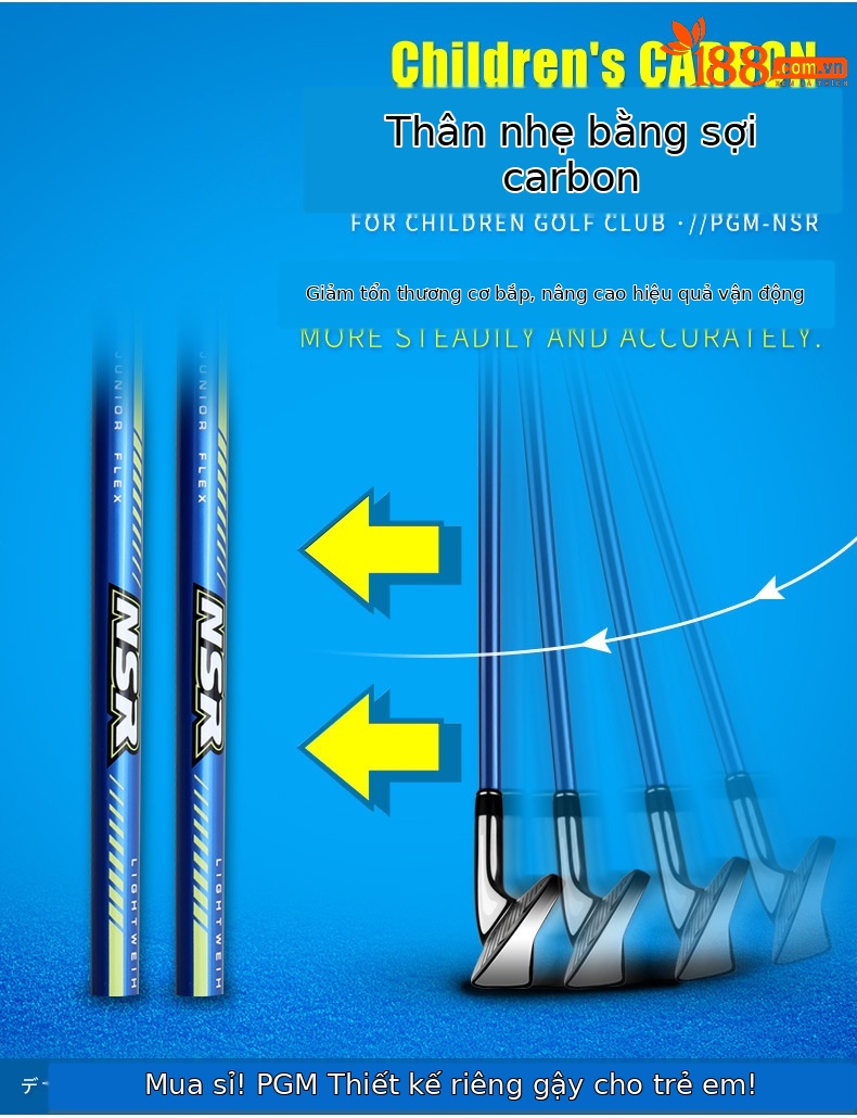 Gậy golf sắt trẻ em PGM NSR Junior tay trái số 7, thân carbon nhẹ, chiều dài tùy chỉnh 95–155 cm — Tay trái số 7 sắt trắng hồng (95-115cm), Tay trái số 7 sắt trắng hồng (115-135cm), Tay trái số 7 sắt trắng hồng (135-155cm), Tay trái số 7 sắt Xanh Lục (95-115cm) chi tiết 2