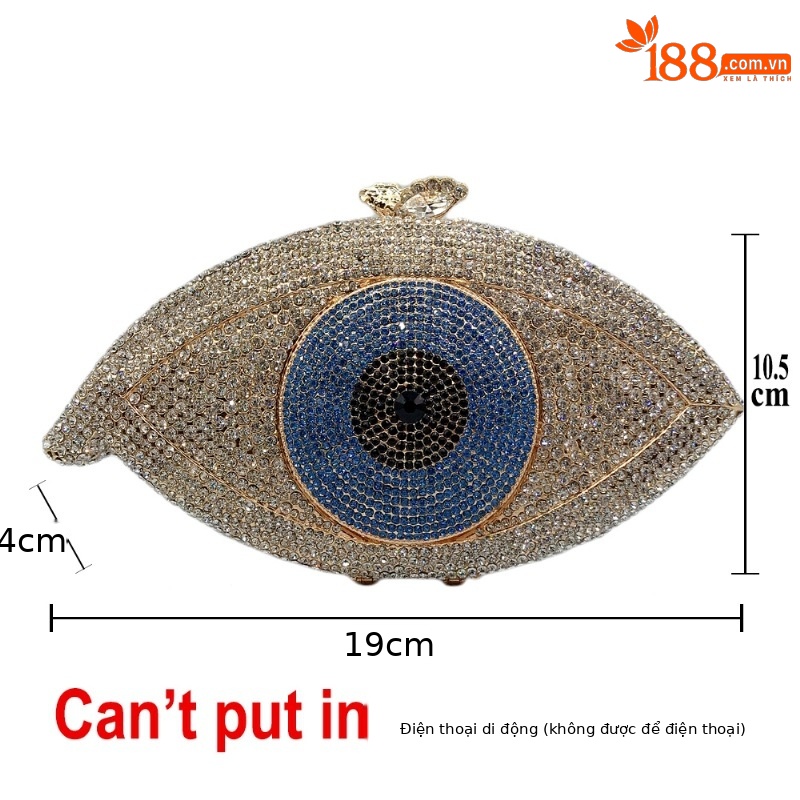 Túi clutch nữ đính kim cương kim loại rỗng cầm tay dự tiệc 19x4x10.5 cm — Màu xanh lam, Màu đen, Nền vàng kim cương trắng, Đế Vàng Kim Cương chi tiết 1