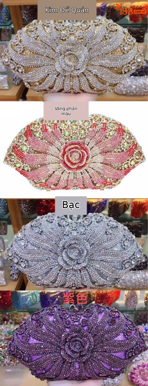 Túi clutch nữ đính kim cương giả kim loại rỗng, kiểu dáng sang trọng, kích thước 22.5x12x6 cm — Đế Vàng Kim Cương chi tiết 2