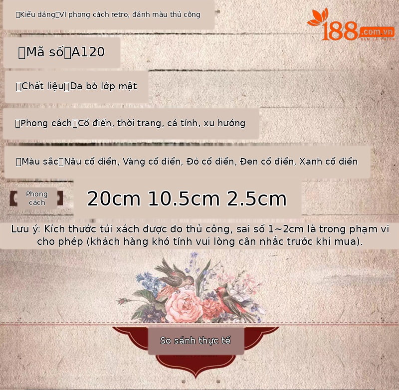 Ví dài nữ da bò thật khóa kéo cầm tay dung tích lớn — Vàng cổ điển, Nâu cổ điển, Đỏ cổ điển, Xanh lam cổ điển chi tiết 6