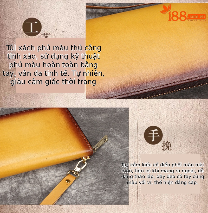 Ví dài nữ da bò thật khóa kéo cầm tay dung tích lớn — Vàng cổ điển, Nâu cổ điển, Đỏ cổ điển, Xanh lam cổ điển chi tiết 15
