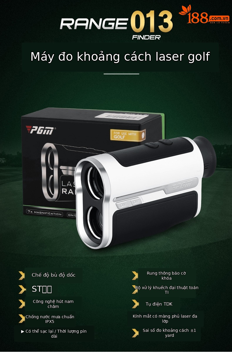 Máy đo khoảng cách laser golf PGM JQ013 có bù độ dốc, khóa cột cờ, tầm đo 1300 thước, sạc lại — Máy đo khoảng cách Cao Cấp JQ013 Đen Trắng [600 thước], Máy đo khoảng cách Cao Cấp JQ013 Đen Trắng [1300 thước] chi tiết 1