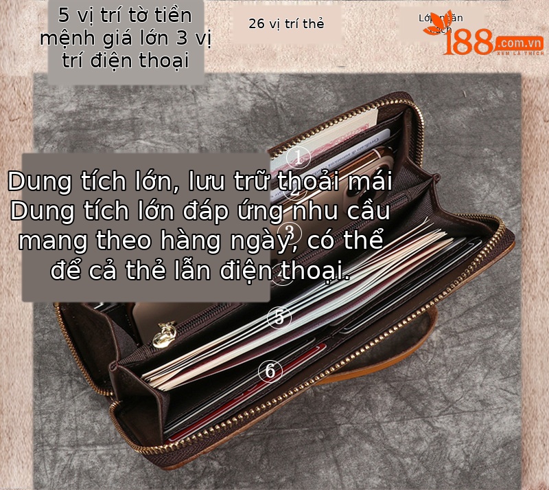 Ví cầm tay nữ da bò dập nổi phong cách retro — Vàng cổ điển, Xanh lam cổ điển chi tiết 8