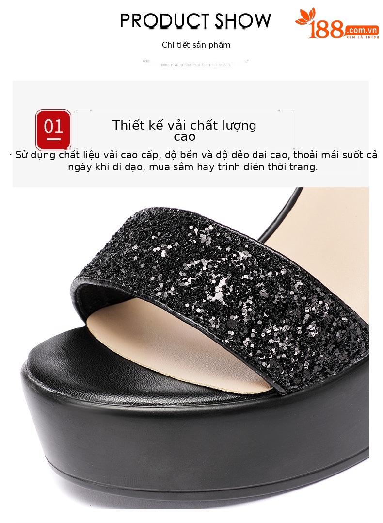 Sandal cao gót quai ngang nữ kiểu La Mã gót dày 13 cm — Màu đen 13cm, Bạc 13cm, Màu vàng kim 10cm, Màu vàng 13cm chi tiết 6