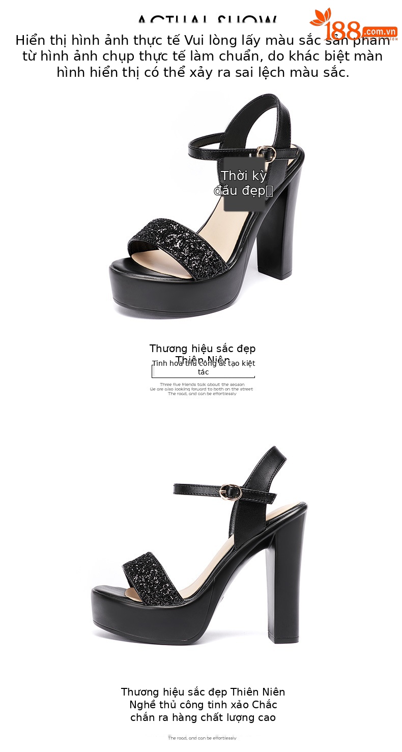 Sandal cao gót quai ngang nữ kiểu La Mã gót dày 13 cm — Màu đen 13cm, Bạc 13cm, Màu vàng kim 10cm, Màu vàng 13cm chi tiết 16