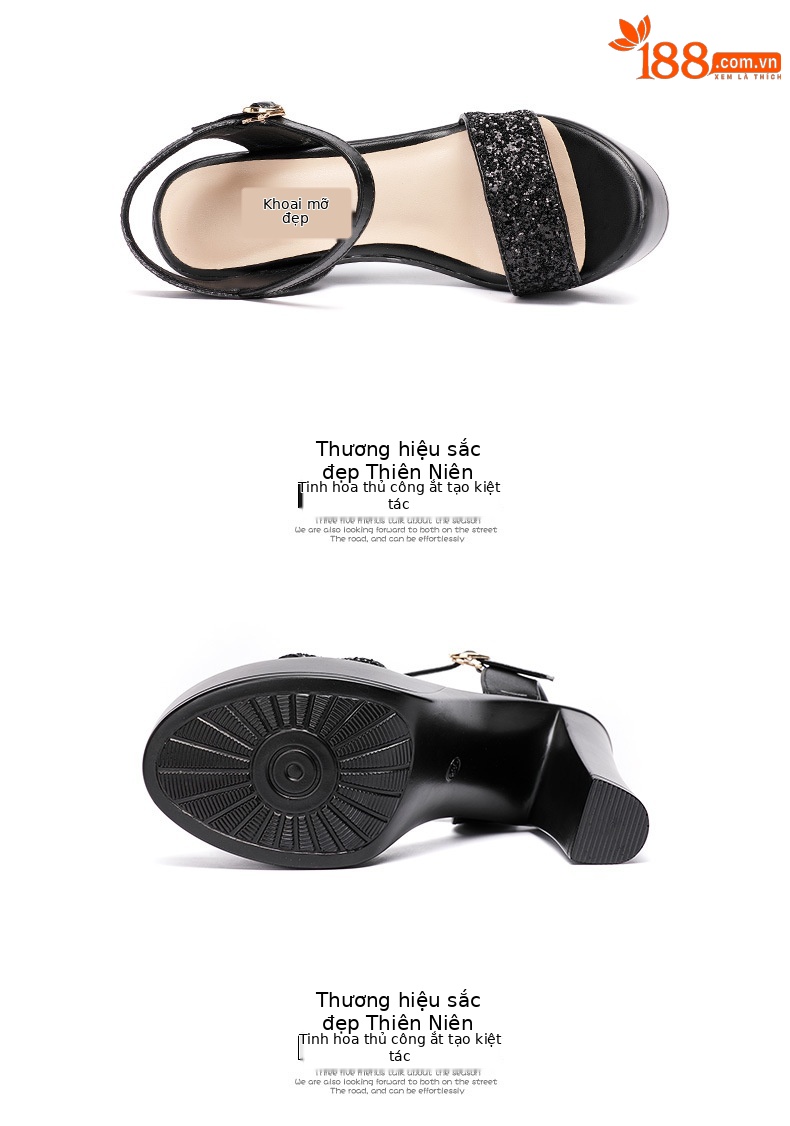 Sandal cao gót quai ngang nữ kiểu La Mã gót dày 13 cm — Màu đen 13cm, Bạc 13cm, Màu vàng kim 10cm, Màu vàng 13cm chi tiết 17