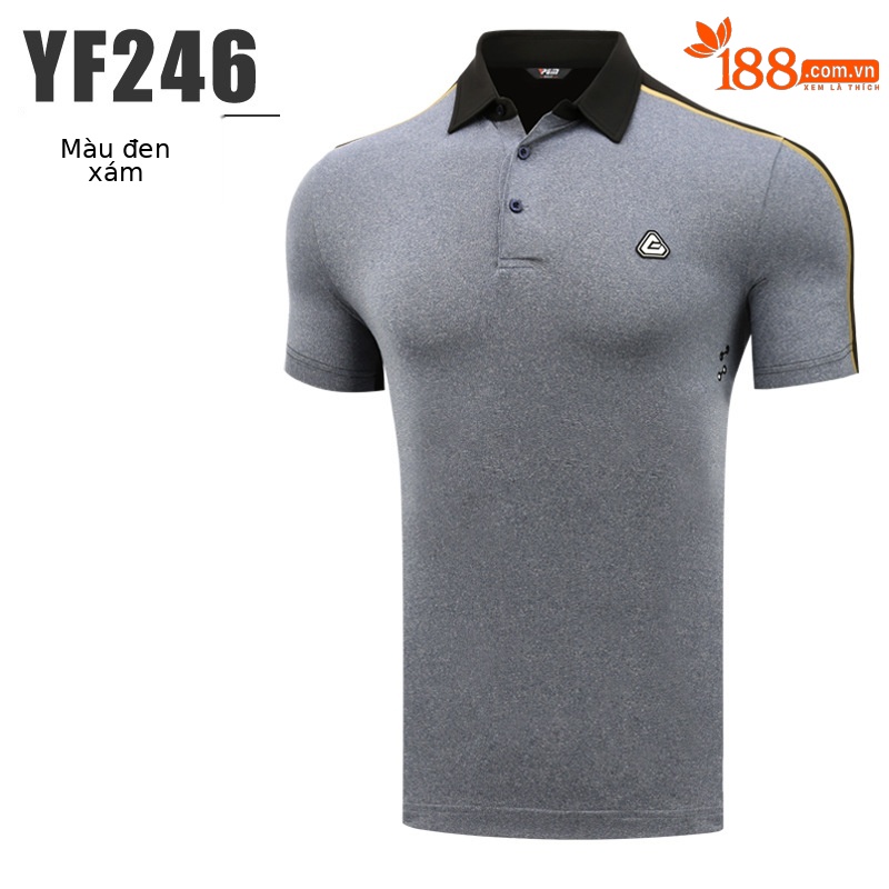 YF246 nam khâu thoáng khí tay ngắn-Đen Xám