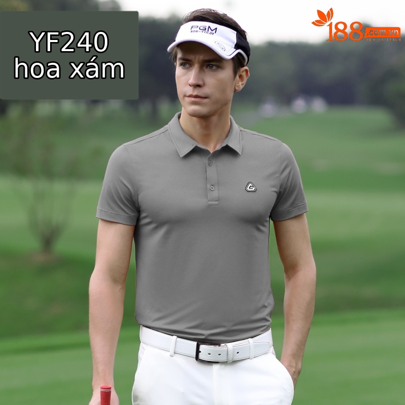 YF240 nam xẻ màu trơn tay ngắn hoa màu xám