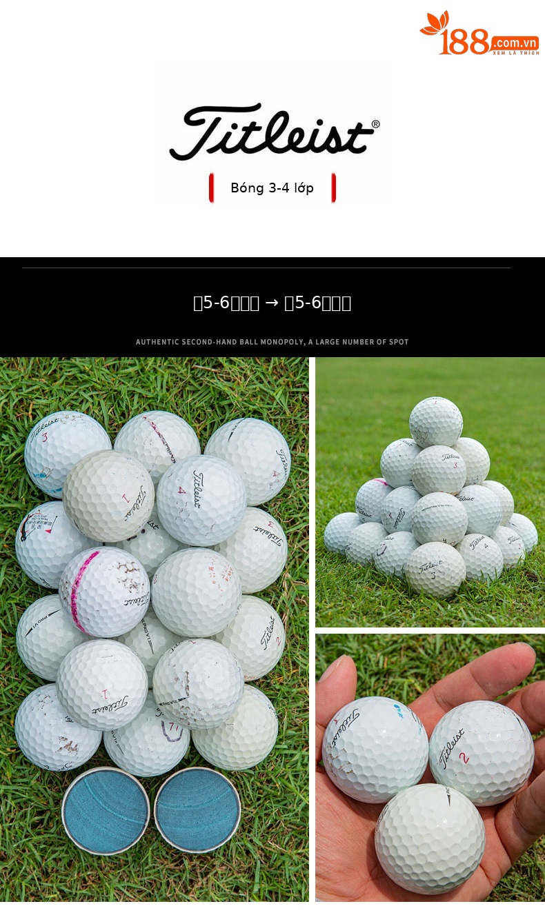 Bộ 50 quả bóng golf tập luyện đa thương hiệu (Titleist, Srixon, Honma, Volvik...) chất lượng từ 56% đến 99% mới — 50 quả bóng chi tiết 4