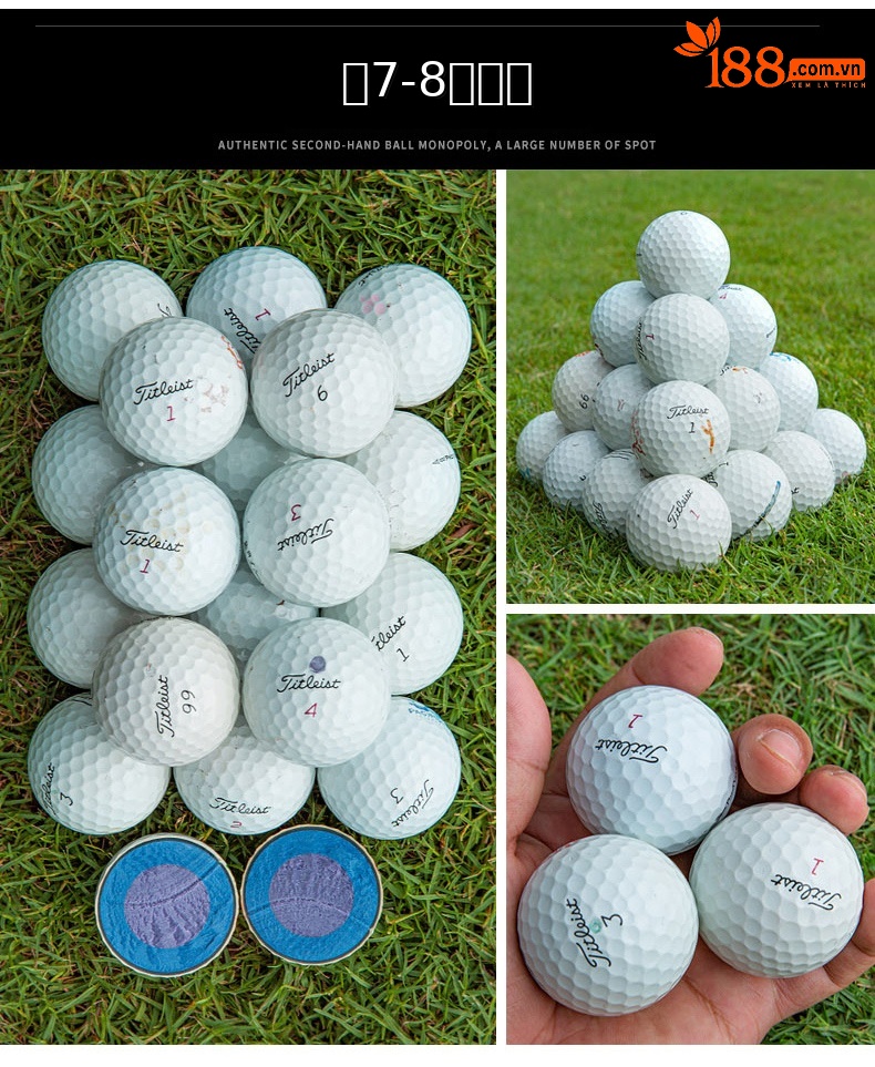 Bộ 50 quả bóng golf tập luyện đa thương hiệu (Titleist, Srixon, Honma, Volvik...) chất lượng từ 56% đến 99% mới — 50 quả bóng chi tiết 5