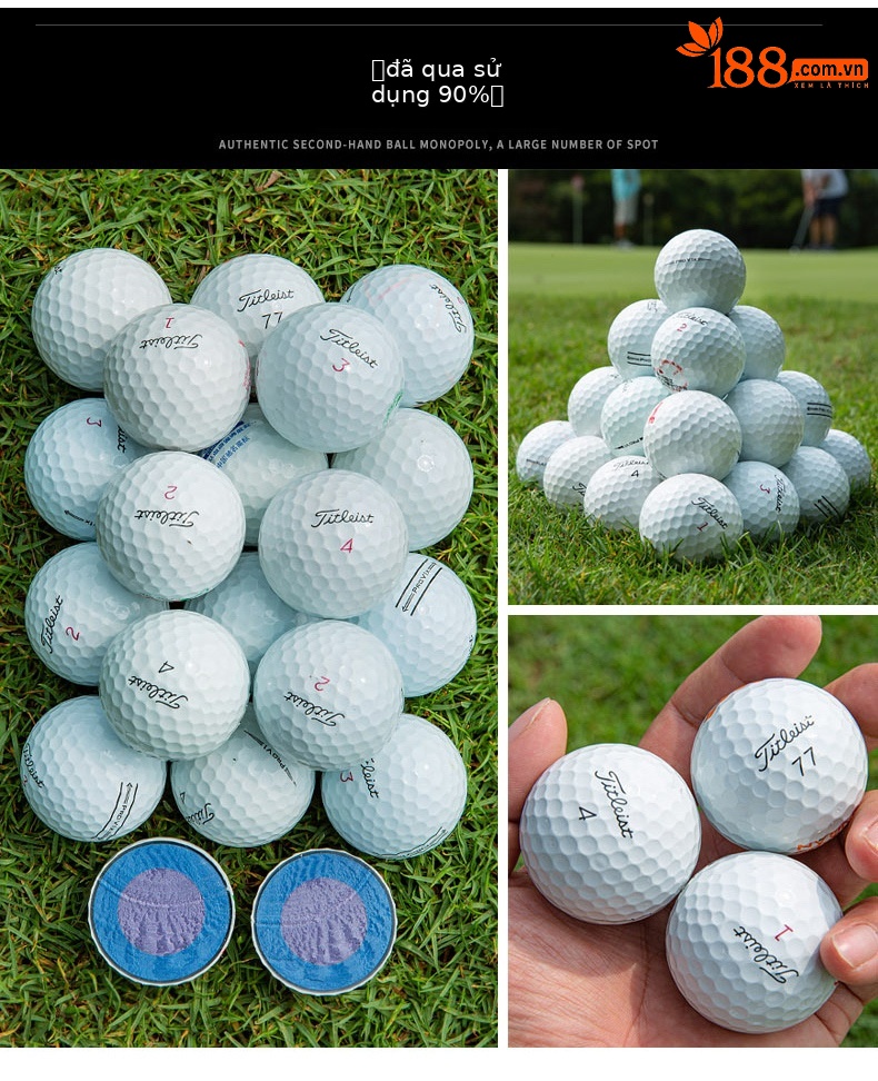 Bộ 50 quả bóng golf tập luyện đa thương hiệu (Titleist, Srixon, Honma, Volvik...) chất lượng từ 56% đến 99% mới — 50 quả bóng chi tiết 6